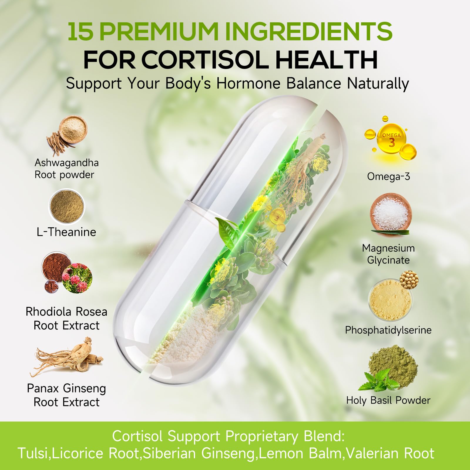 HABIZIYA Cortisol Manager capsules close-up showing vegan formula.