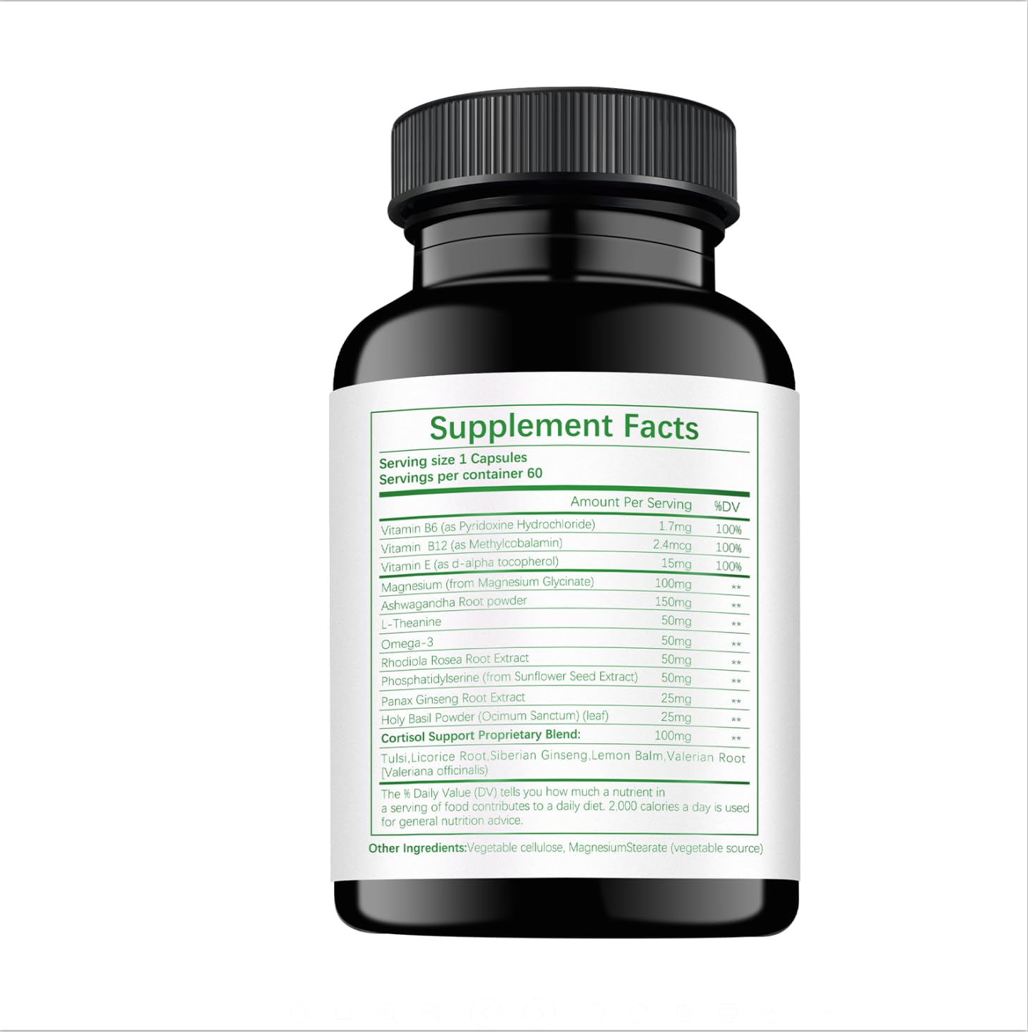 HABIZIYA Cortisol Manager with Omega-3 and B vitamins for daily nutrition.