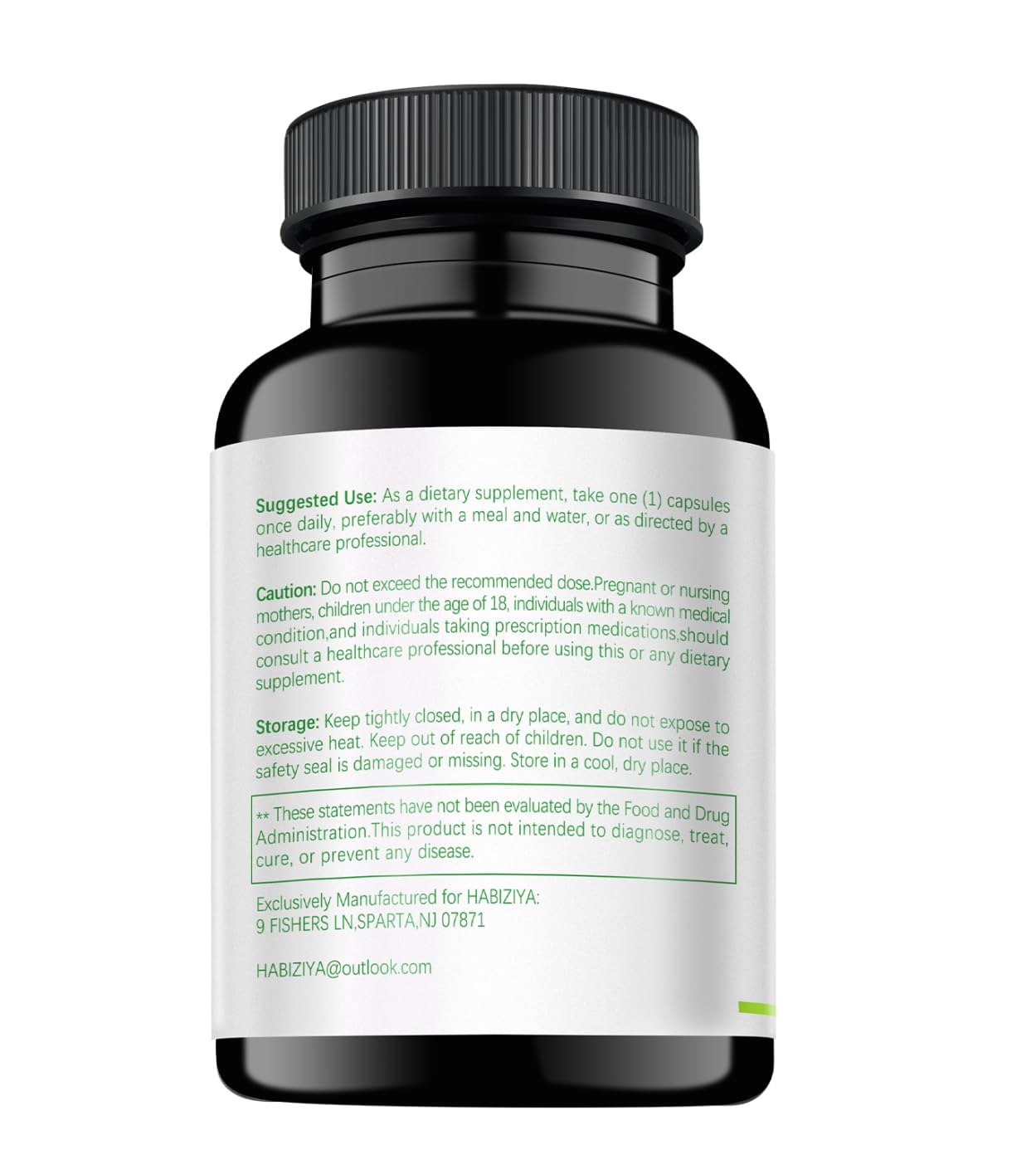 HABIZIYA Cortisol Manager vegan bottle packaging highlights non-GMO and gluten-free formula.