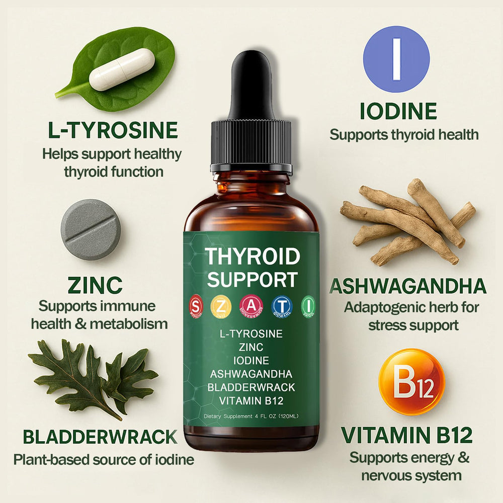 HABOHUSE Kindled Thyroid Drops bottle beside a glass for daily use.