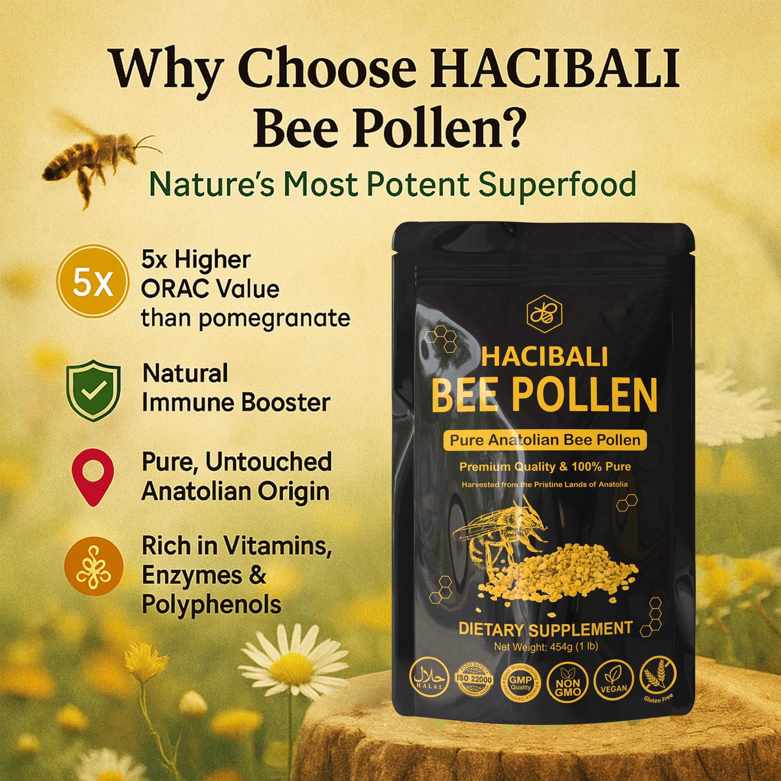 HACIBALI Bee Pollen sprinkled on yogurt for vitamin-rich crunch.