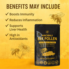 HACIBALI Bee Pollen being poured into a smoothie bowl for a nutrient boost.