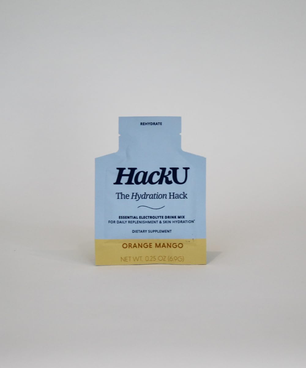 HackU Hydration Packets ingredient closeup highlighting hyaluronic acid and ceramides.