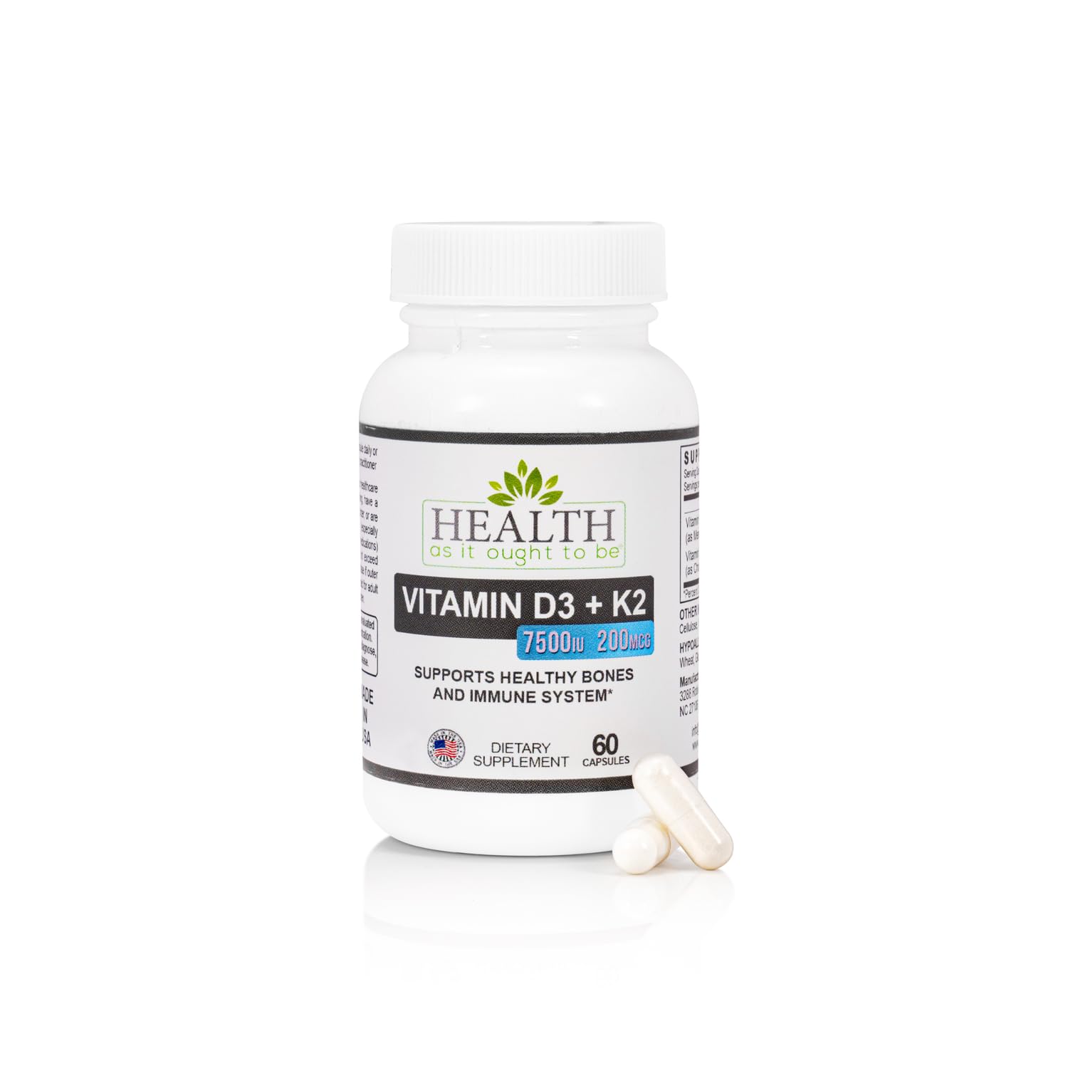 HAIOTB D3+K2 bottle front view for daily vitamin support with D3 and K2.
