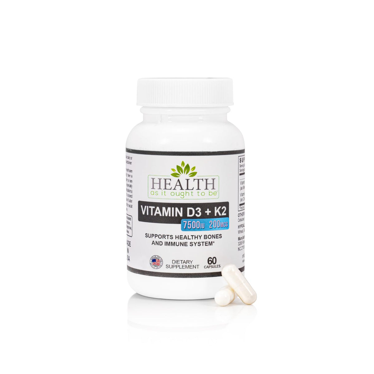 HAIOTB D3+K2 bottle front view for daily vitamin support with D3 and K2.
