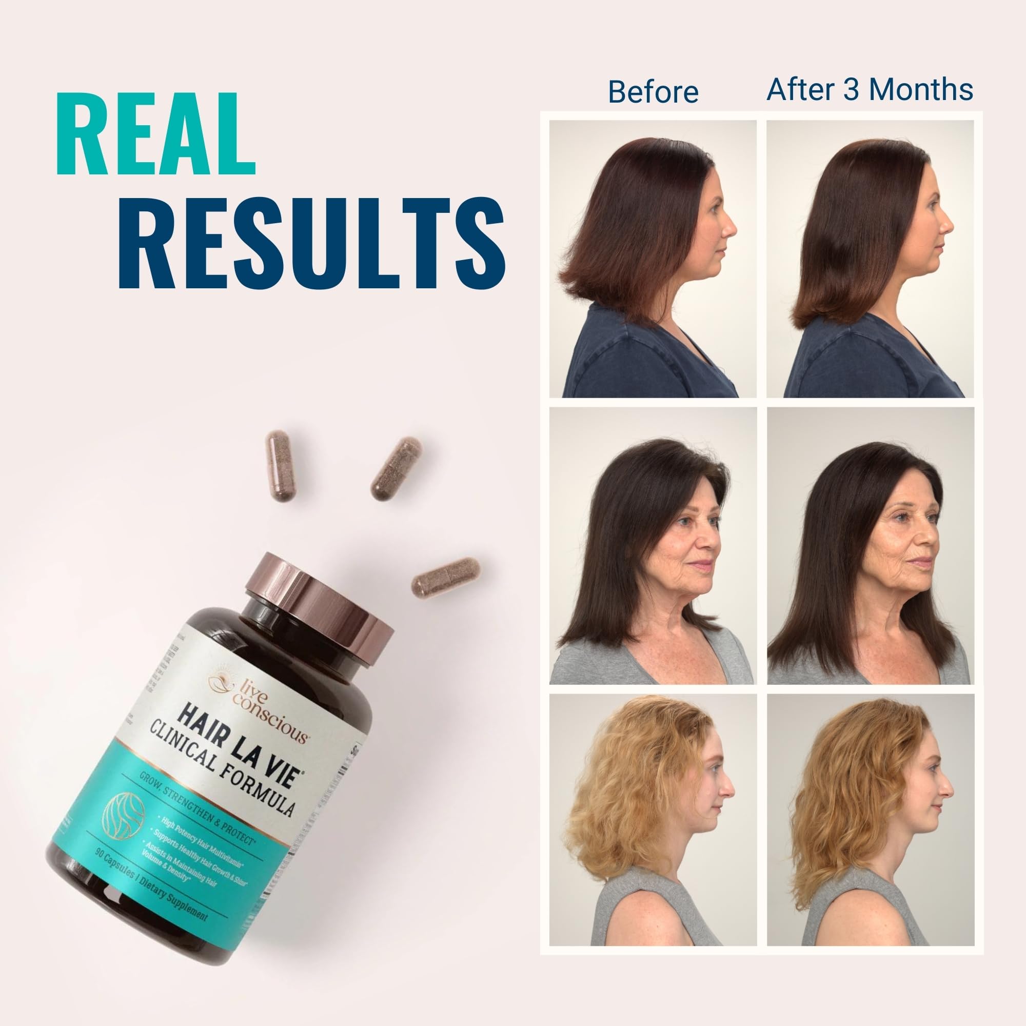 Hair La Vie label closeup highlights vitamins and minerals for hair health.