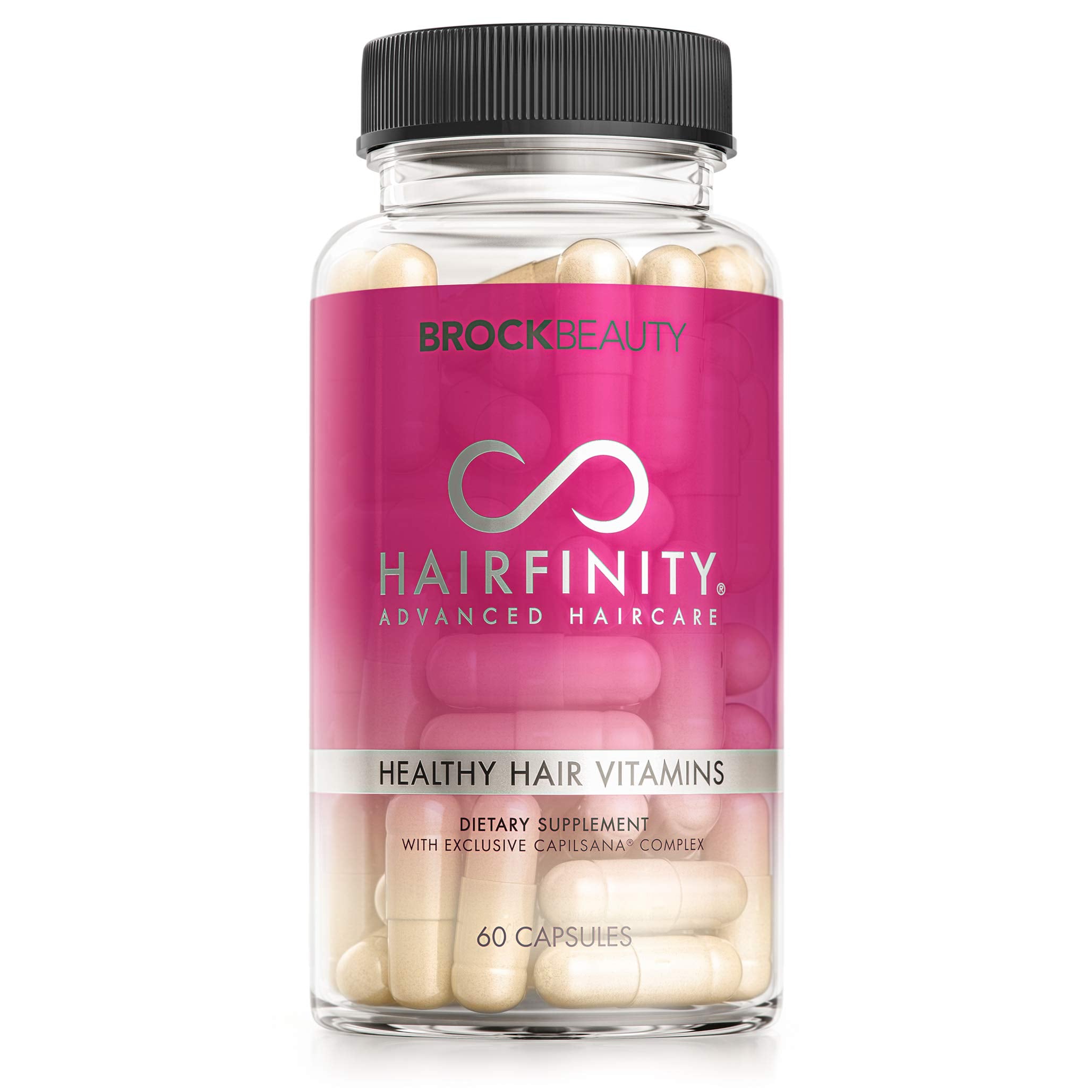 Hairfinity hair vitamins bottle close-up for easy daily hair health support.