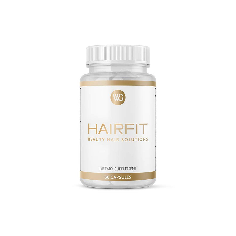 HAIRFIT vitamins bottle front promotes healthy-looking hair growth potential.