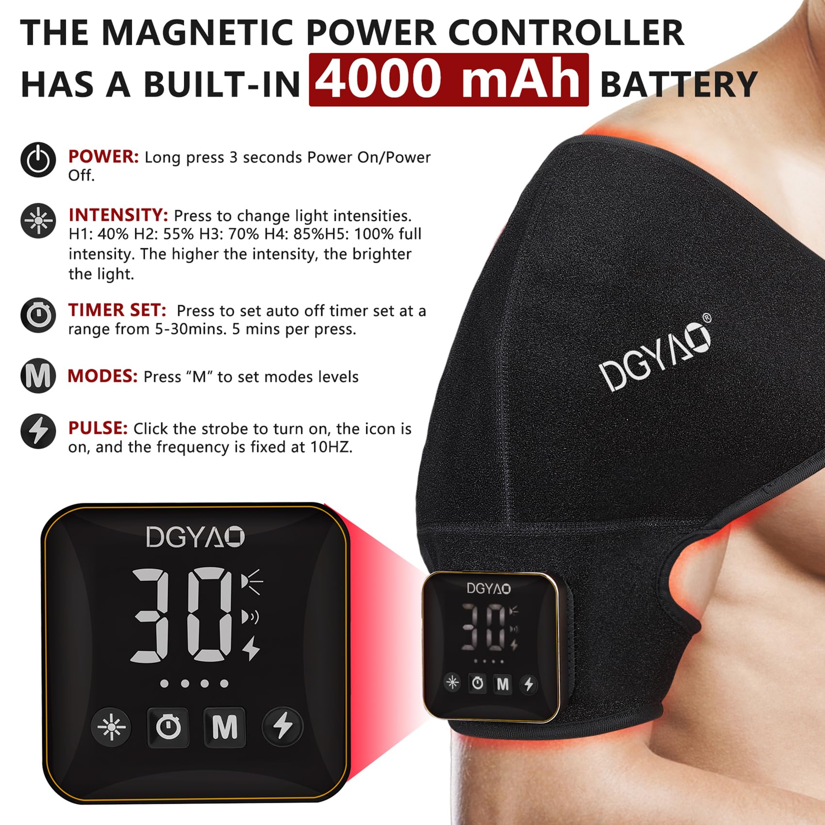 Detachable 4000mAh battery with magnetic attachment enables cordless use