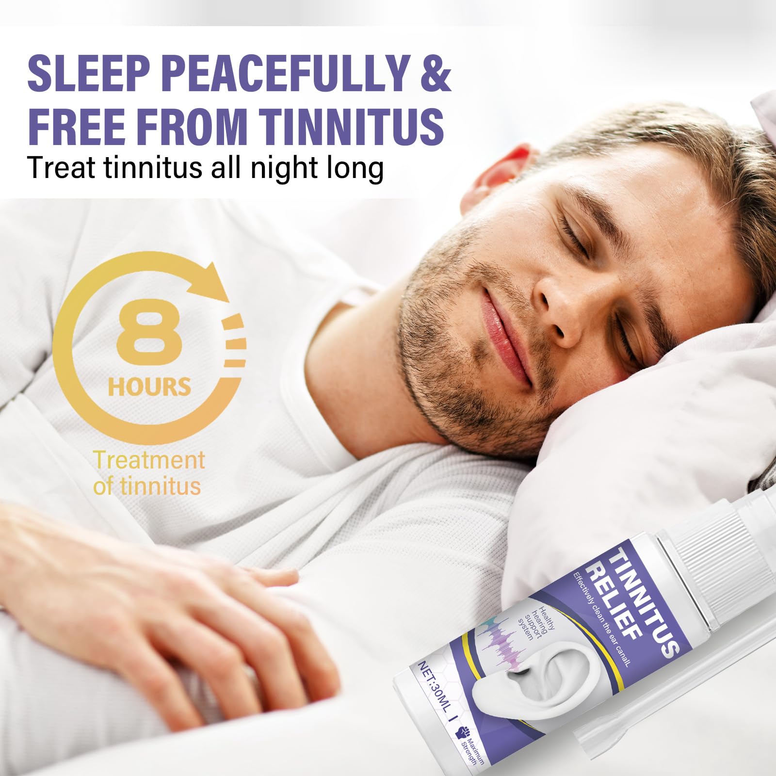 Hajoyful tinnitus relief drops entering the ear canal suggest gentle soothing.