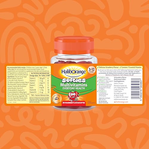 Haliborange Kids Softies Strawberry tub front open with chews visible