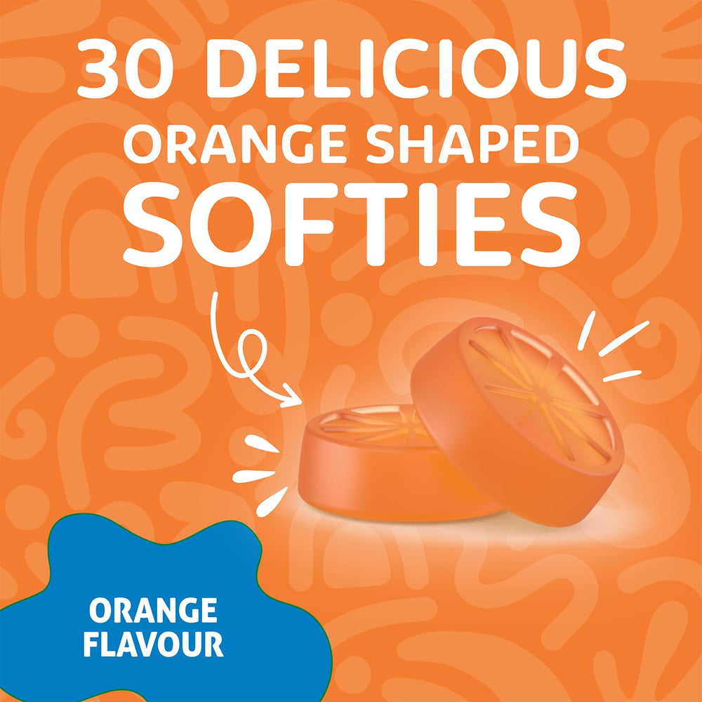 Haliborange orange-flavored softies close-up showing appealing texture for easy daily use