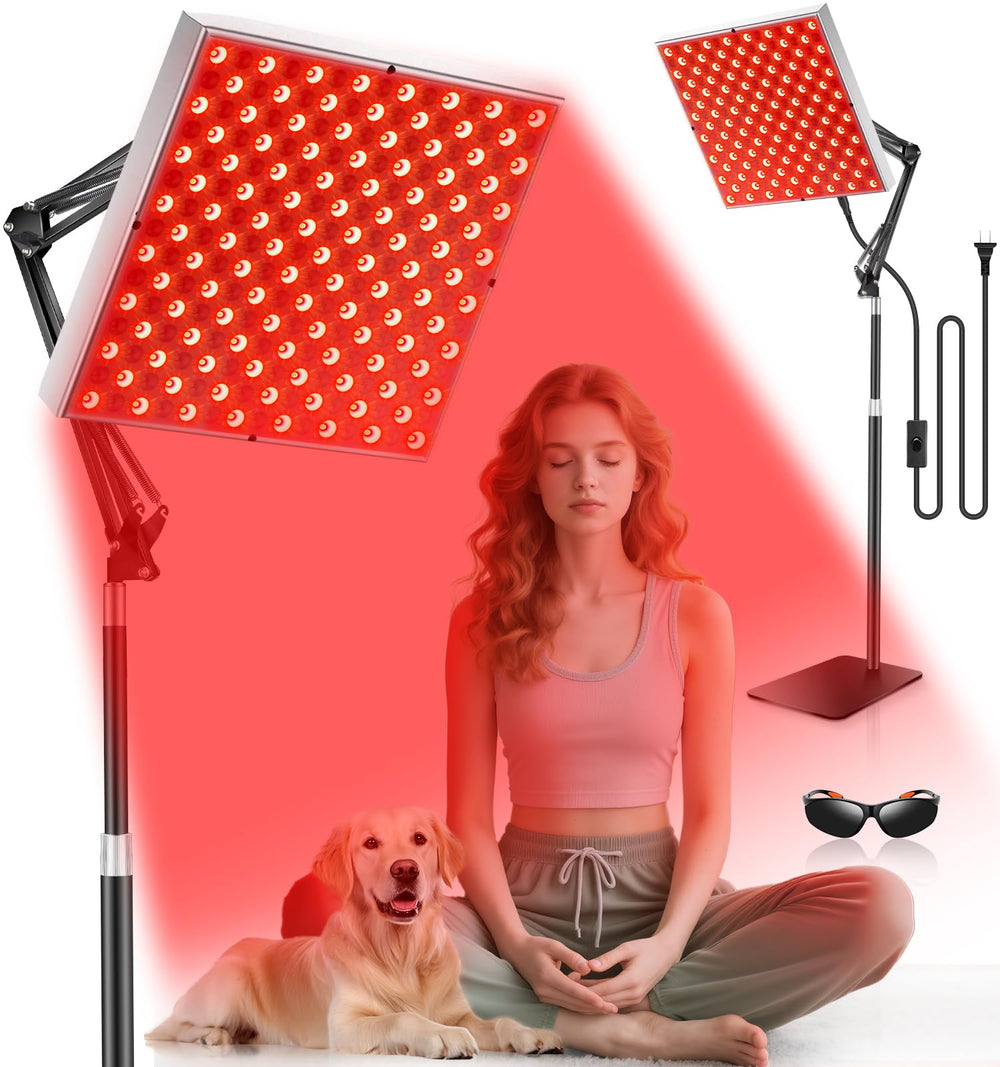 HALIDODO full-body red light panel on an adjustable stand for home sessions.