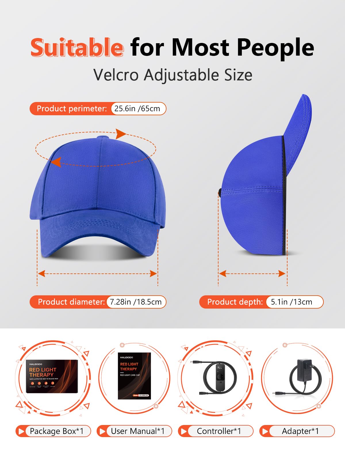 HALIDODO red light cap package includes power adaptor and manual