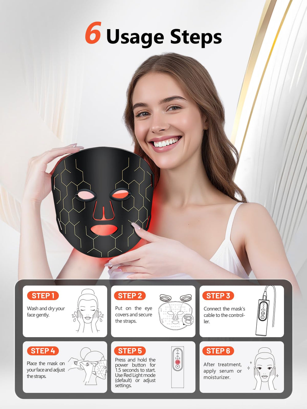HALIDODO red light mask 2600mAh battery enables longer sessions.
