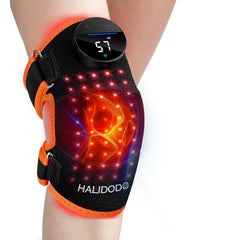 HALIDODO red light knee brace front view showing dual light therapy and massage for joint comfort