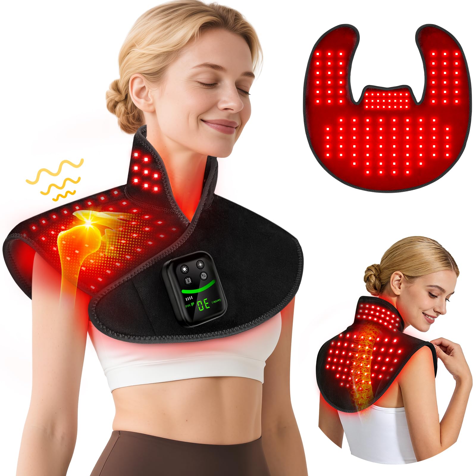 HALIDODO red light therapy neck pad front view targets neck and shoulders for soothing warmth.