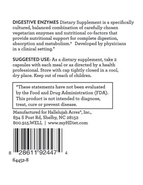 Hallelujah Diet Digestive Enzymes packaging highlights natural ingredients and enzyme blend.