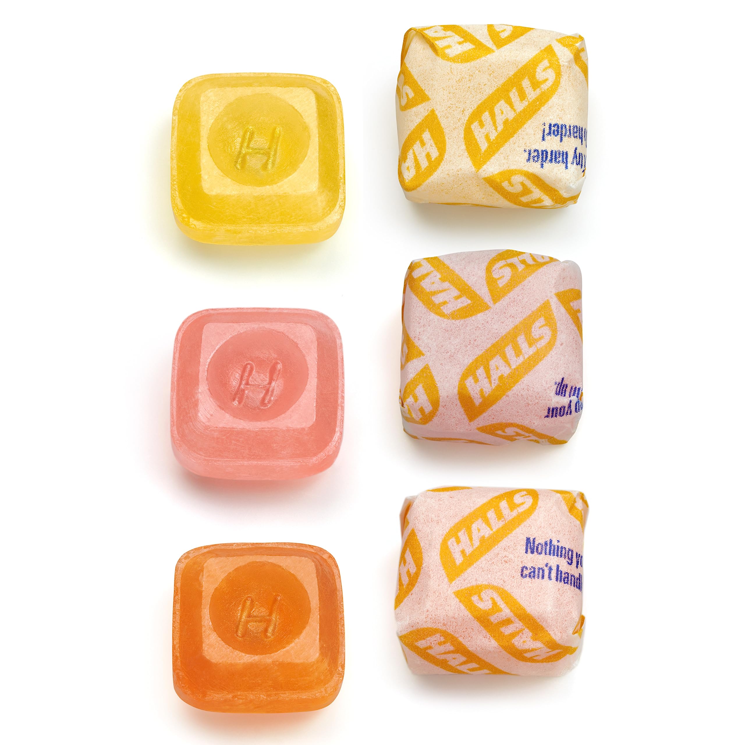 HALLS lemon flavor pack showing refreshing, easy-to-take vitamin C.