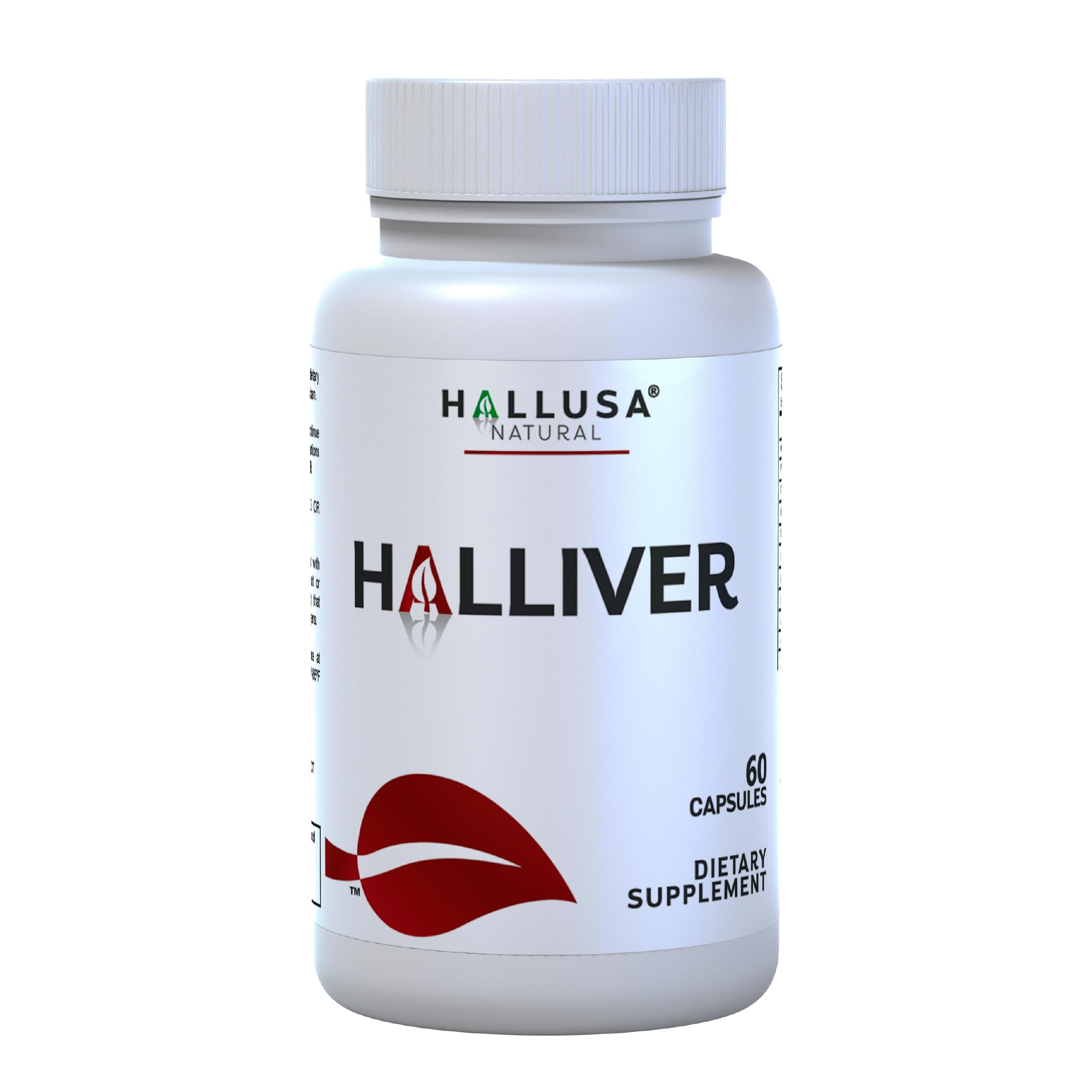 Hallusa Natural Halliver bottle front label showcasing natural liver support for daily wellness