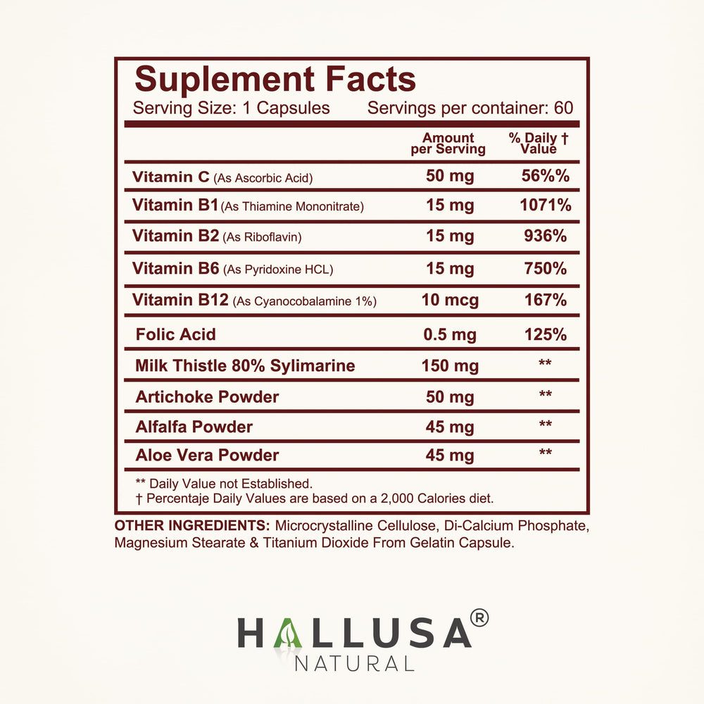 Milk thistle 80% silymarin component visible on Halliver label for liver-friendly botanicals