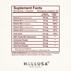 Milk thistle 80% silymarin component visible on Halliver label for liver-friendly botanicals