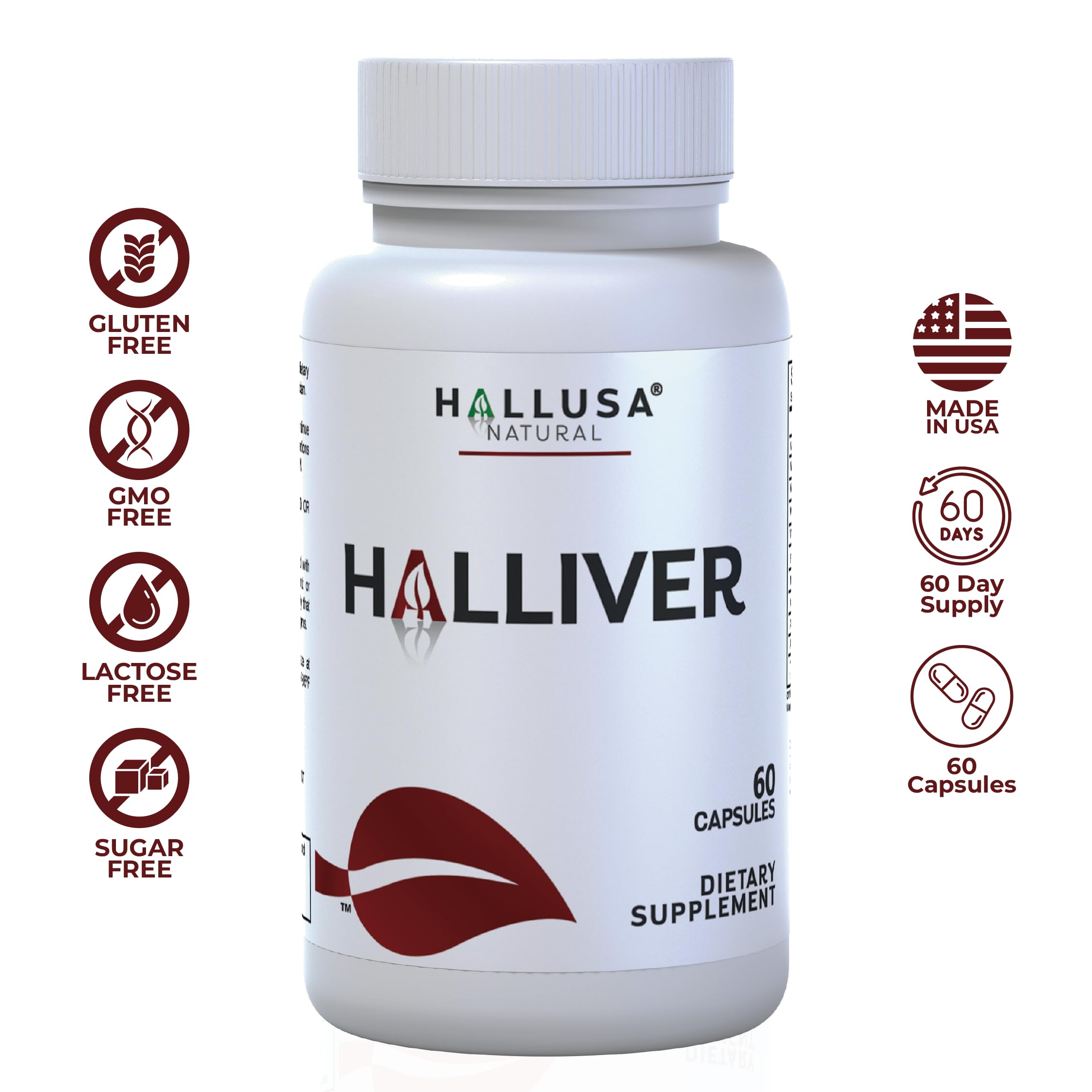 US GMP facility seal beside Halliver bottle signaling quality testing and reliability