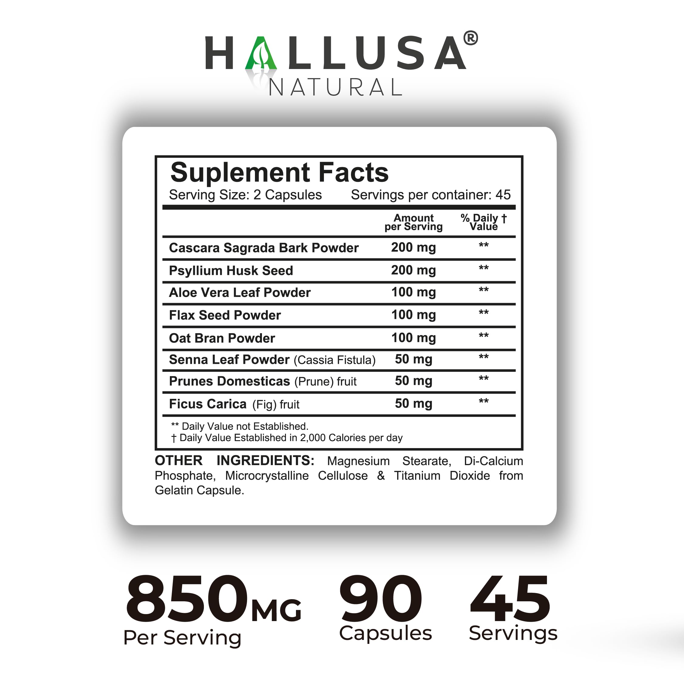 Capsule containing cascara sagrada, senna, and aloe vera in a traditional herbal blend