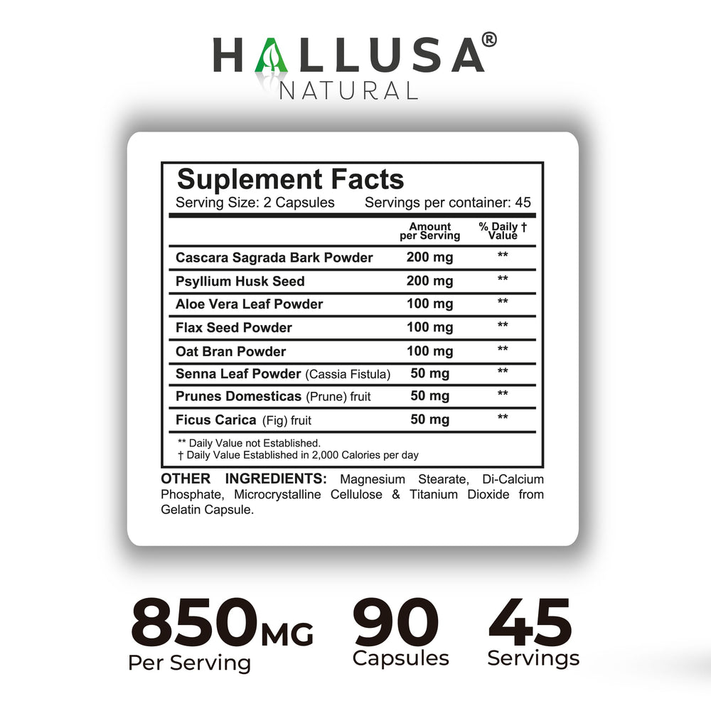 Capsule containing cascara sagrada, senna, and aloe vera in a traditional herbal blend
