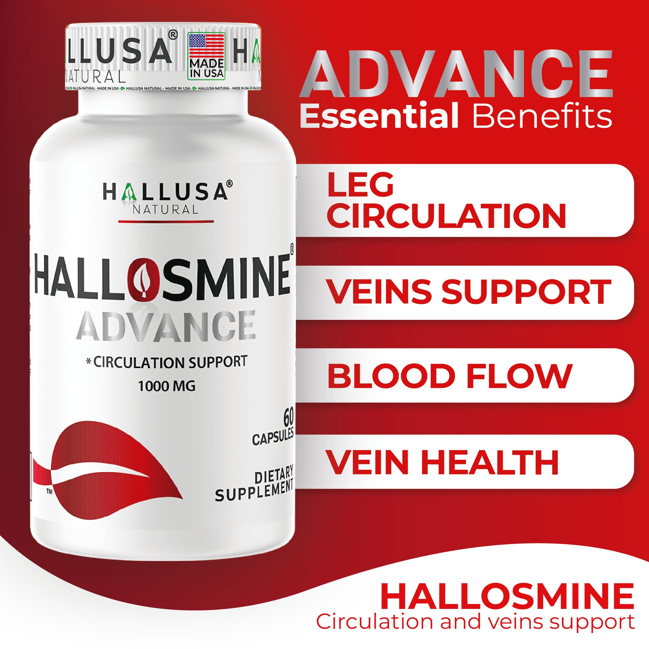 Hallusa Natural Hallosmine Cream jar for leg comfort and skin refreshment