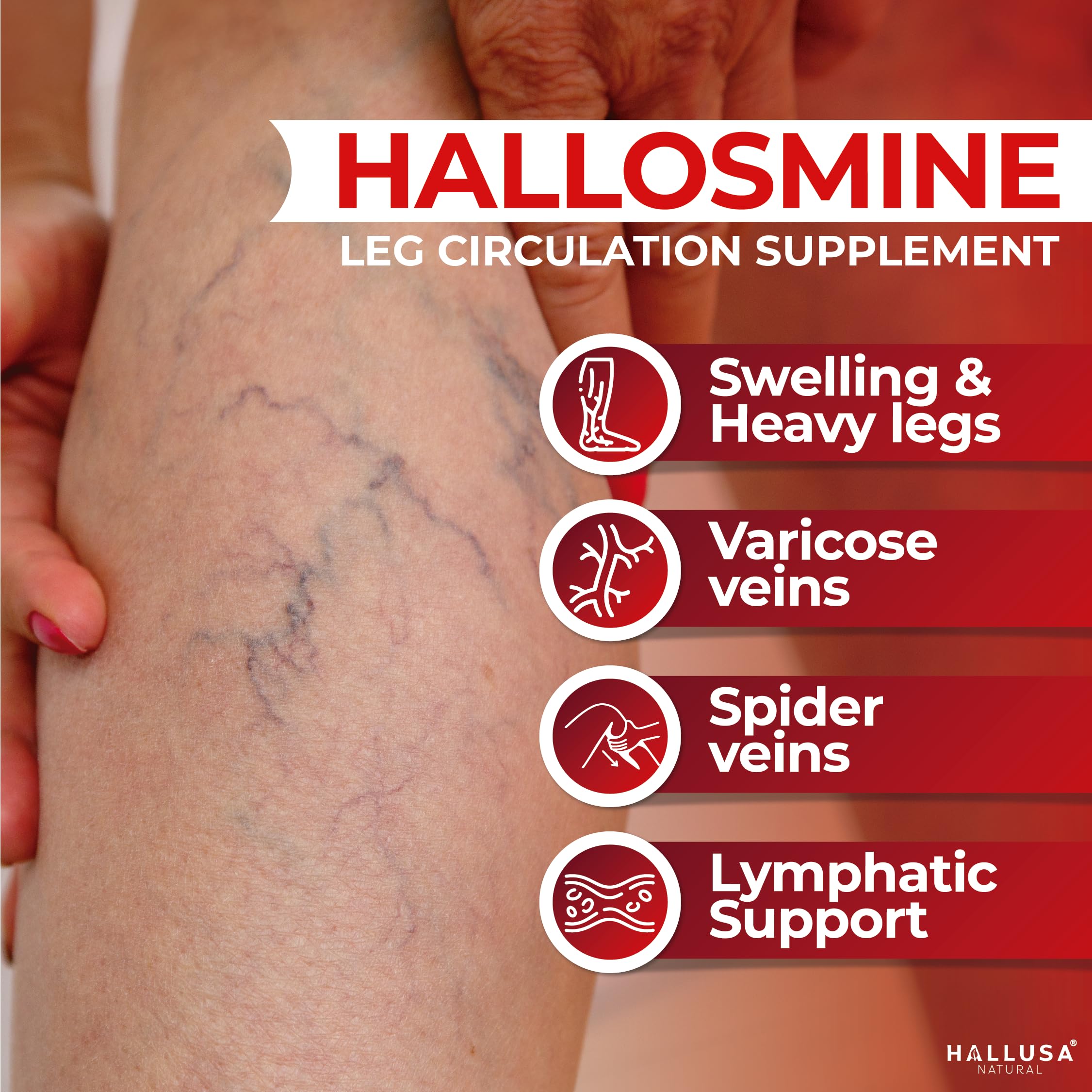 Hallusa Natural Hallosmine dosage instructions printed on packaging.