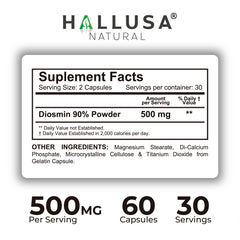 Hallusa Natural Hallosmine Plus dosage guide illustrating twice-daily intake after meals.