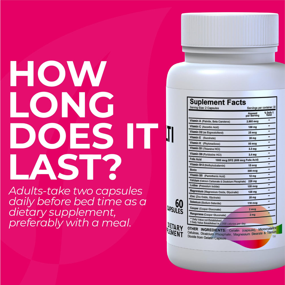 Hallusa Natural Women’s Multivitamin bottle with GMP badge reinforces quality.