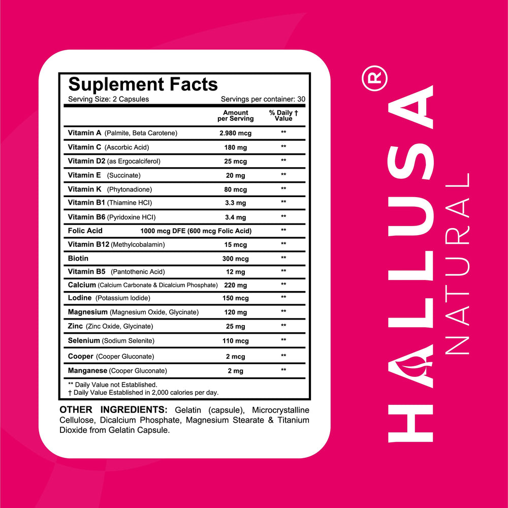 Hallusa Natural Women’s Multivitamin daily dose capsules ready for your morning routine.