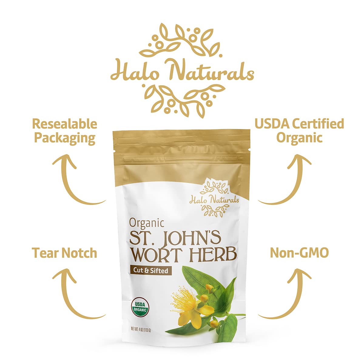 Halo Naturals St. John's Wort bulk herb ready for DIY projects.