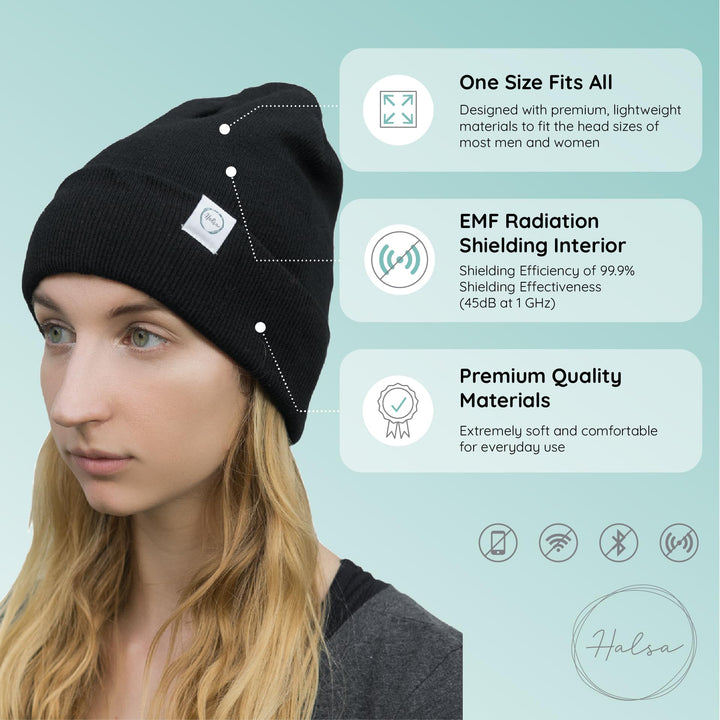 HALSA EMF protection hat side close-up shows silver fabric and design