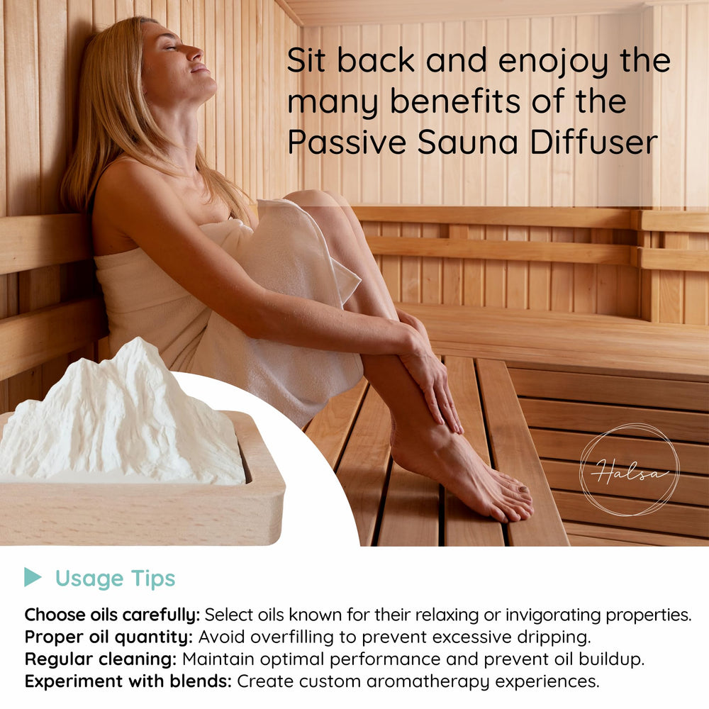 Passive diffusion near heat sources like a sauna promotes calm fragrance.