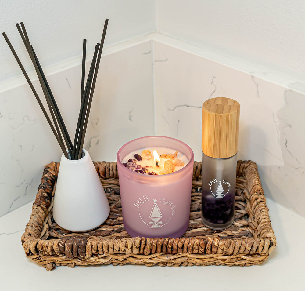 Halu Crystal Reiki gift pack presents elegant candle and box for gifting