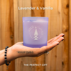Halu Crystal Reiki candle with quartz inside invites calm during meditation
