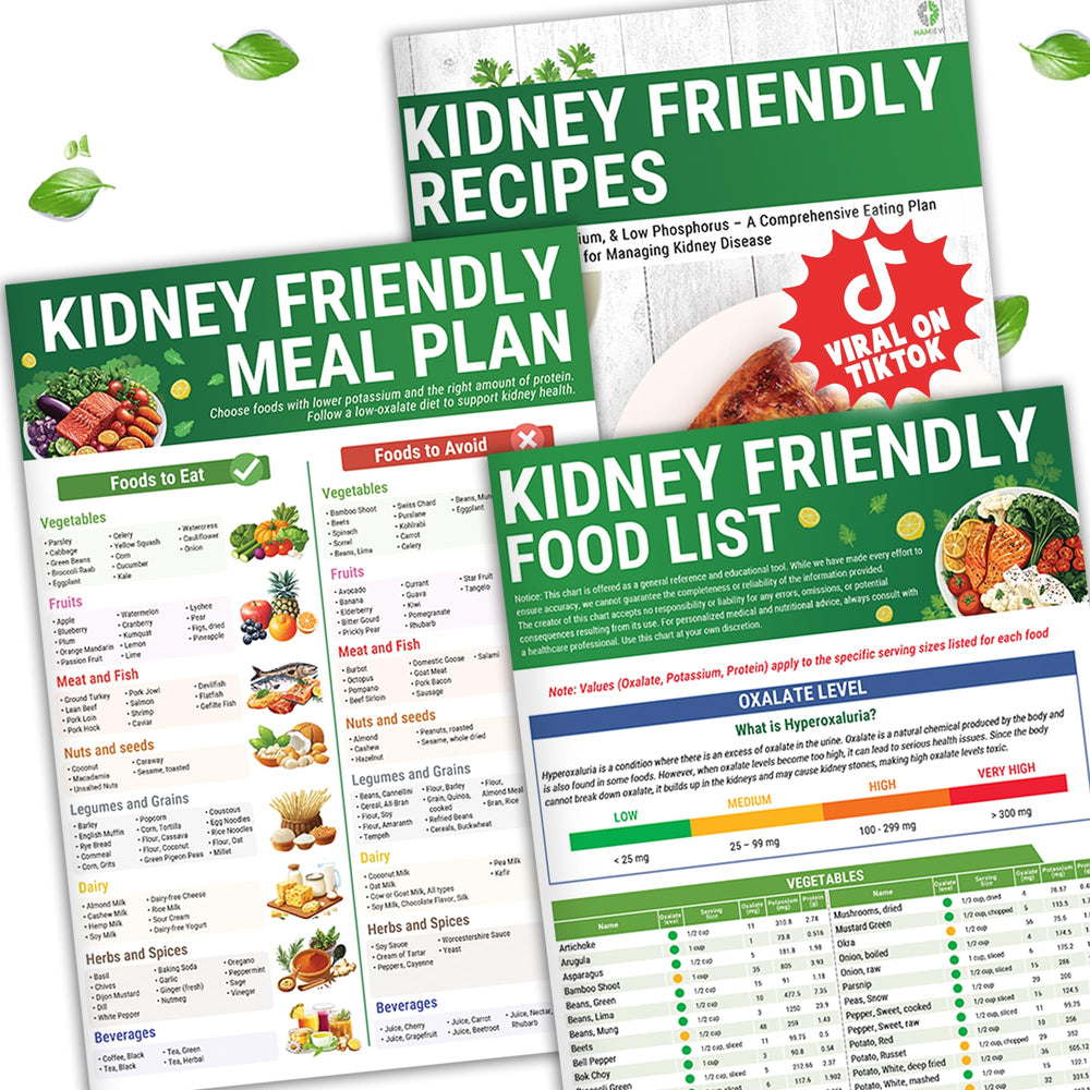 HAMIEW kidney-friendly food list chart cover illustrating clear kidney health guidance.