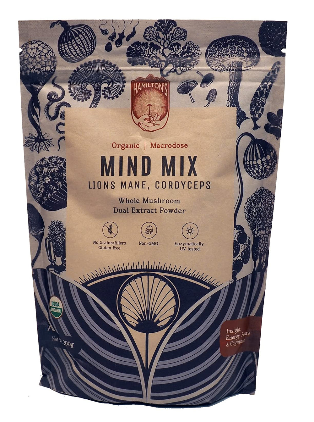 Hamilton's Mind Mix bottle showcasing Lion's Mane blend for daily cognitive support
