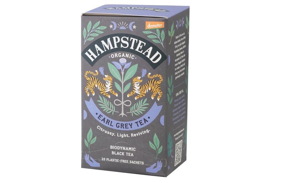 Hampstead Tea Earl Grey sachets in packaging ready for brewing.