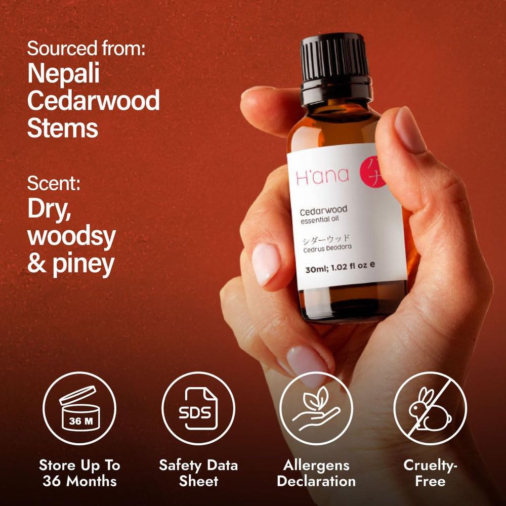 H'ana cedarwood essential oil cruelty-free formula from Nepali stems