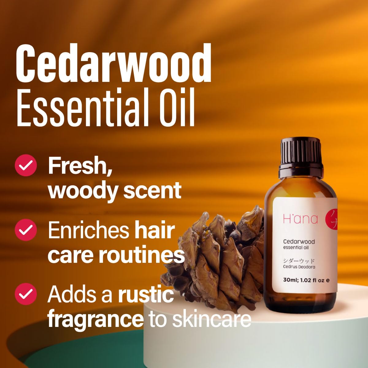 H'ana cedarwood essential oil on skin for a nourishing routine