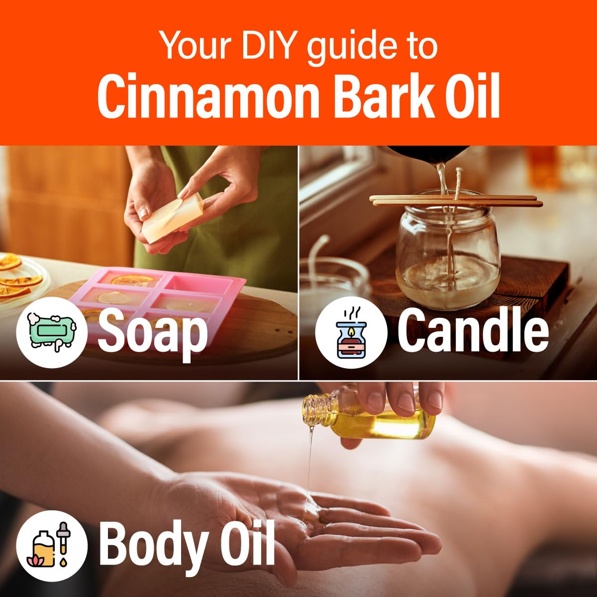 Cinnamon Bark oil for soaps and candles in creative DIY projects.