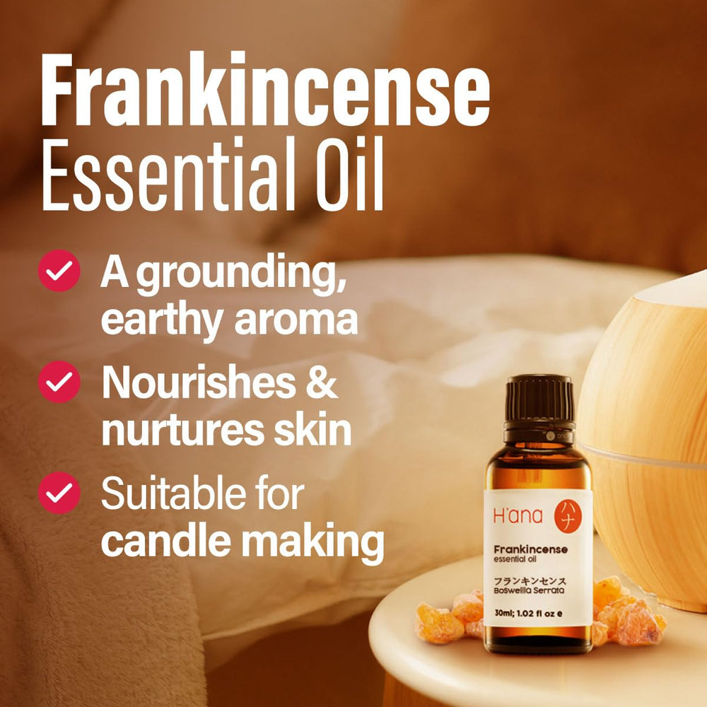 H'ana Frankincense oil used in facial care routine.