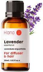 H'ana Lavender Essential Oil bottle front with soothing floral fragrance