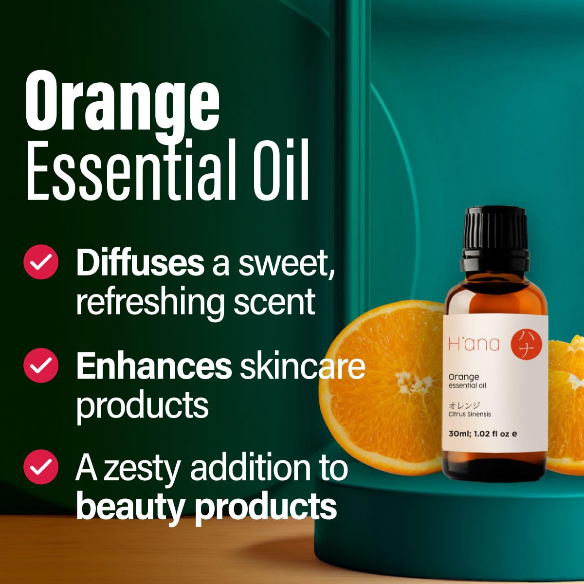 H'ana Orange Essential Oil added to moisturizer for a hydrated feel.