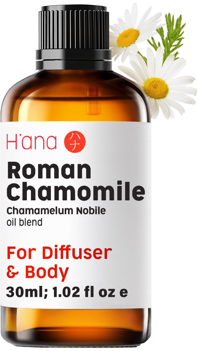 Aceite H'ana Roman Chamomile en botella, ideal para relajación diaria.