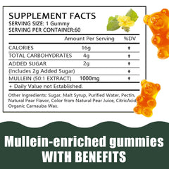 Hanachi Mullein Gummies pear-flavor close-up highlighting mullein leaf extract for respiratory comfort.